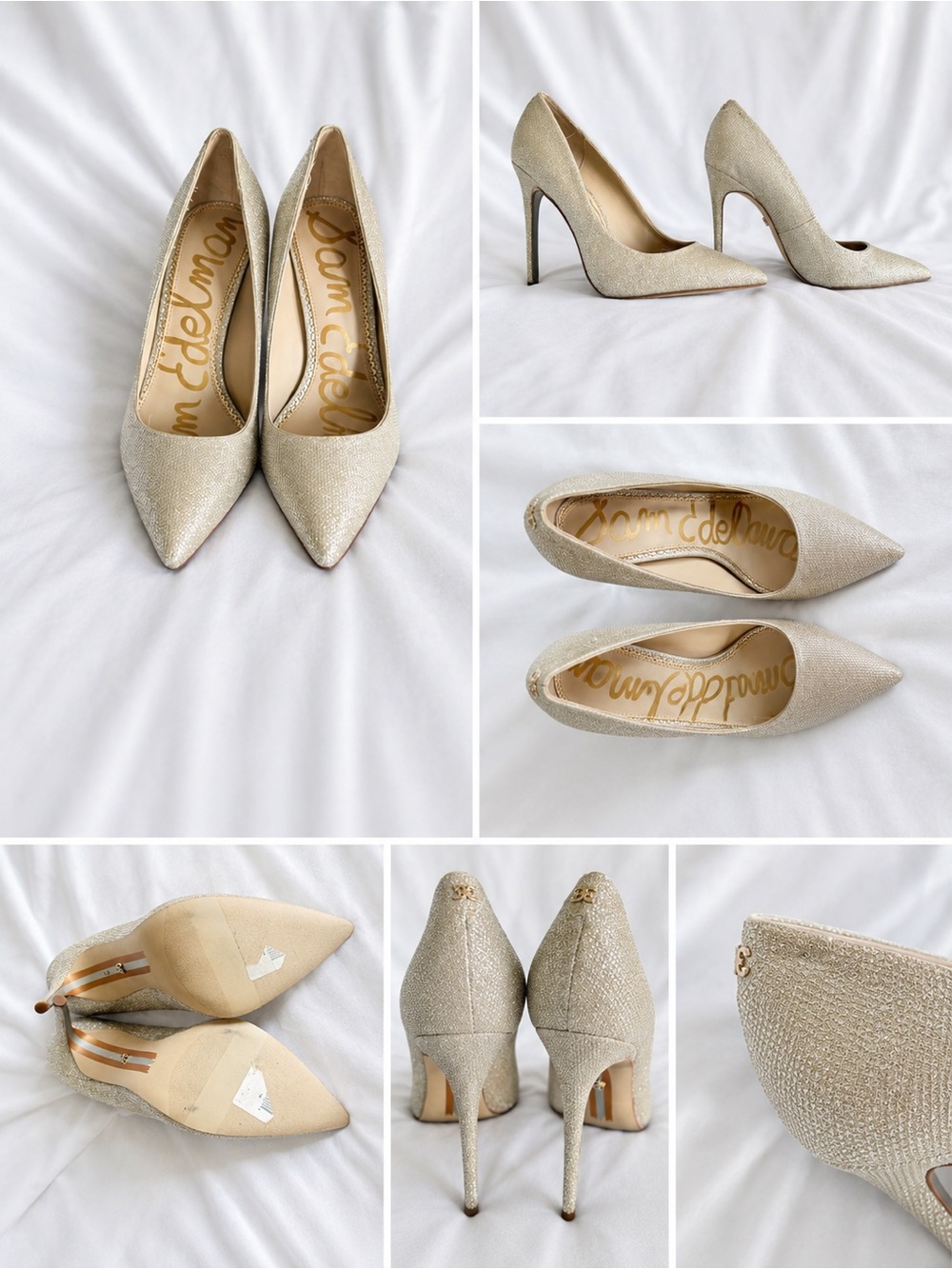 Sam Edelman Glitter Pointed Toe Stiletto Pumps in Champagne